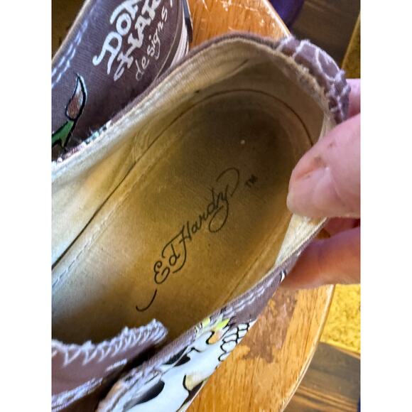 Don Ed Hardy Slip On No Lace Canvas Sneakers Brown Skull Size 6 - Picture 9 of 9